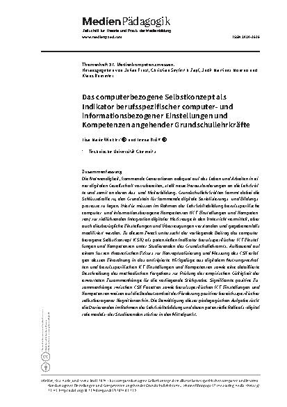 Vorschauseite 1: Das computerbezogene Selbstkonzept als Indikator berufsspezifischer computerund informationsbezogener Einstellungen und Kompetenzen angehender Grundschullehrkräfte