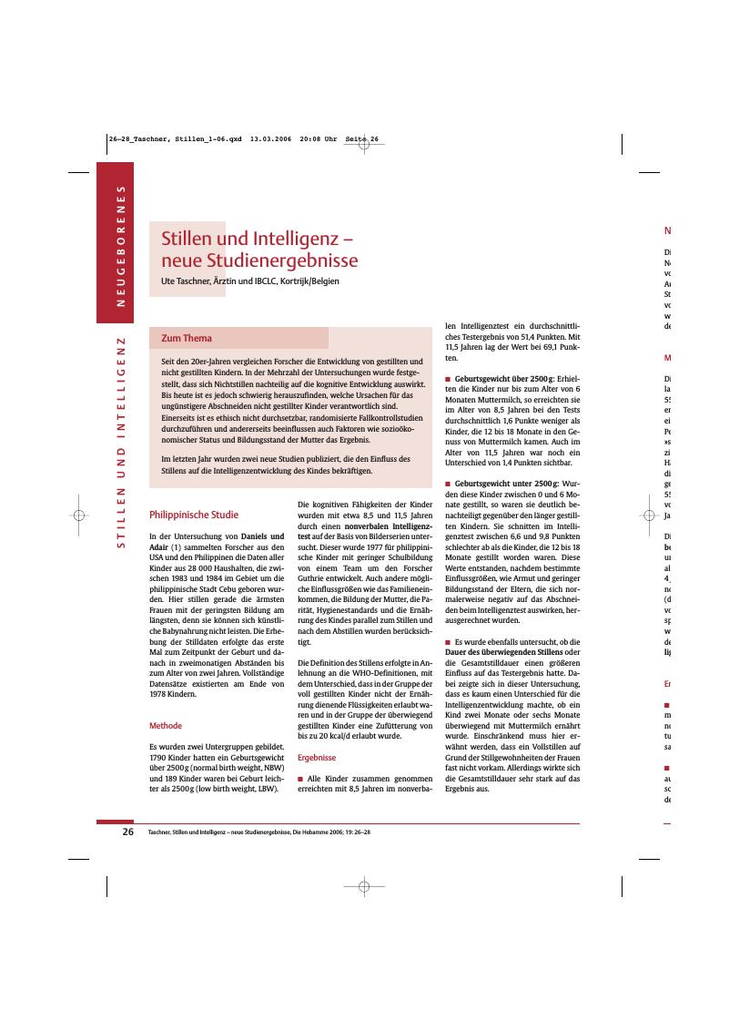 Vorschauseite 1: Stillen und Intelligenz - neue Studienergebnisse