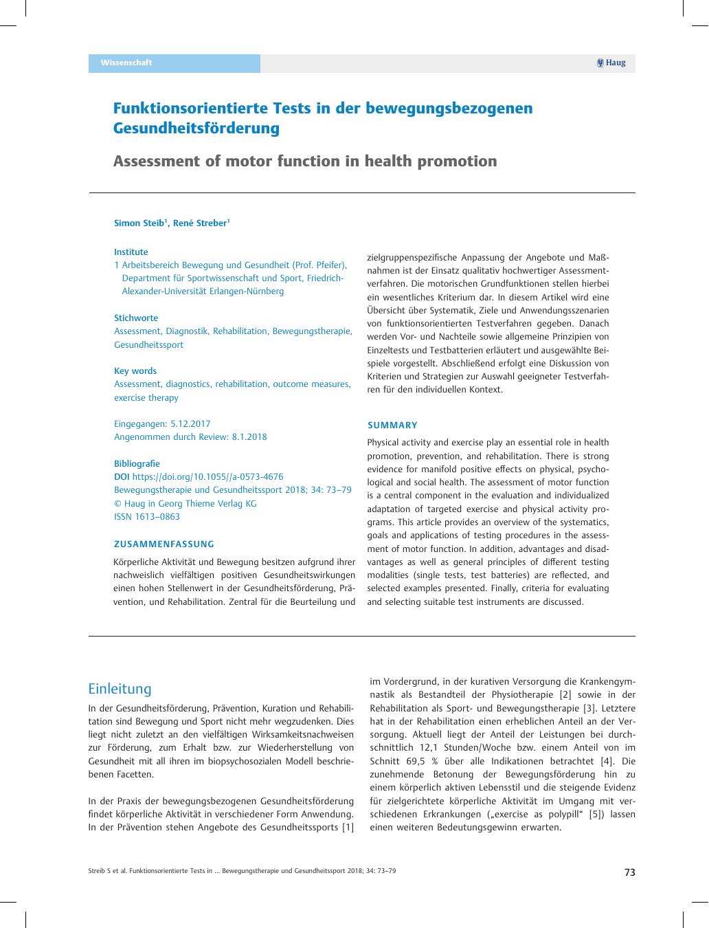 Vorschauseite 1: Funktionsorientierte Tests in der bewegungsbezogenen Gesundheitsförderung
