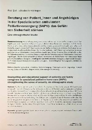 Vorschauseite 1: Beratung von Patientinnen und Angehörigen in der Spezialisierten ambulanten Palliativversorgung (SAPV): das Gefühl von Sicherheit stärken Eine ethnografische Studie