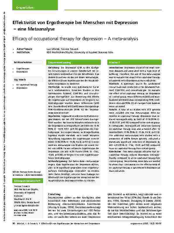 Vorschauseite 1: Effektivität von Ergotherapie bei Menschen mit Depression – eine Metaanalyse