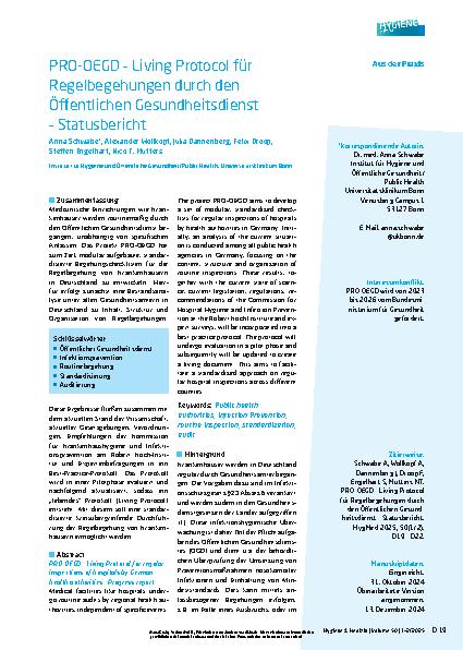 Vorschauseite 1: PRO-OEGD – Living Protocol für Regelbegehungen durch den Öffentlichen Gesundheitsdienst – Statusbericht