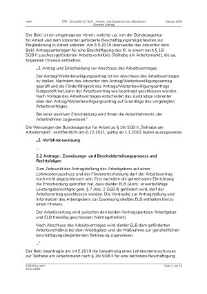 Vorschauseite 2: II. Allgemeines Arbeitsrecht Befristung eines zur Förderung der Teilhabe am Arbeitsmarkt bezuschussten Arbeitsverhältnisses