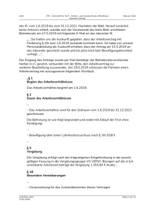 Vorschauseite 3: II. Allgemeines Arbeitsrecht Befristung eines zur Förderung der Teilhabe am Arbeitsmarkt bezuschussten Arbeitsverhältnisses