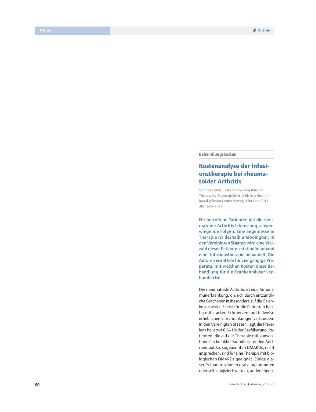Vorschauseite 1: Kostenanalyse der Infusionstherapie bei rheumatoider Arthritis