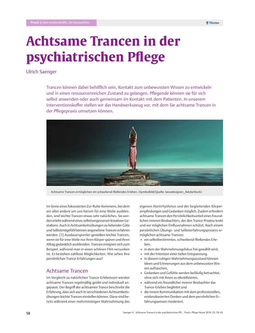 Vorschauseite 1: Achtsame Trancen in der psychiatrischen Pflege