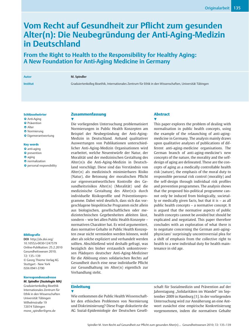 Vorschauseite 1: Vom Recht auf Gesundheit zur Pflicht zum gesunden Alter(n): Die Neubegründung der Anti-Aging-Medizin in Deutschland
