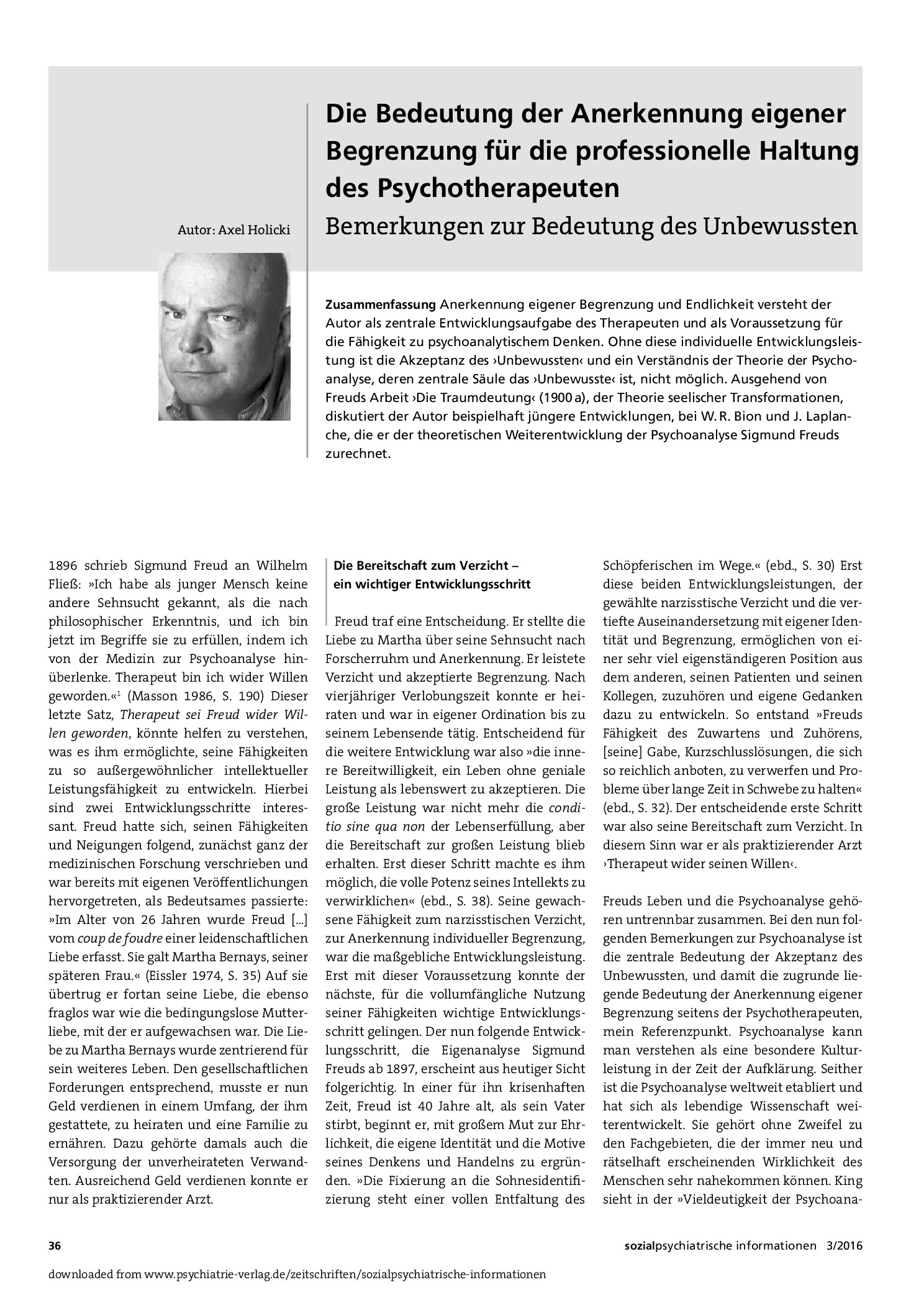 Vorschauseite 1: Die Bedeutung der Anerkennung eigener Begrenzung für die professionelle Haltung des Psychotherapeuten