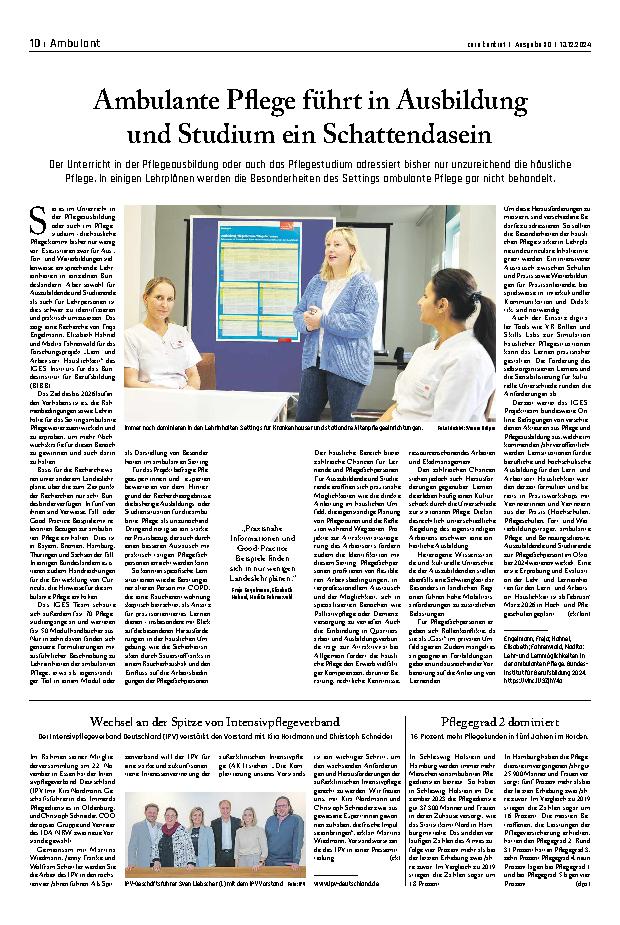 Vorschauseite 1: Ambulante Pflege führt in Ausbildung und Studium ein Schattendasein.