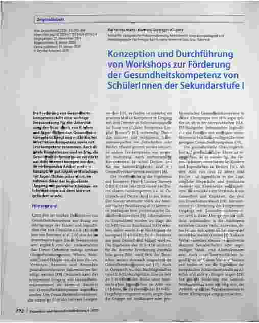 Vorschauseite 1: Konzeption und Durchführung von Workshops zur Förderung der Gesundheitskompetenz von Schülerinnen der Sekundarstufe I