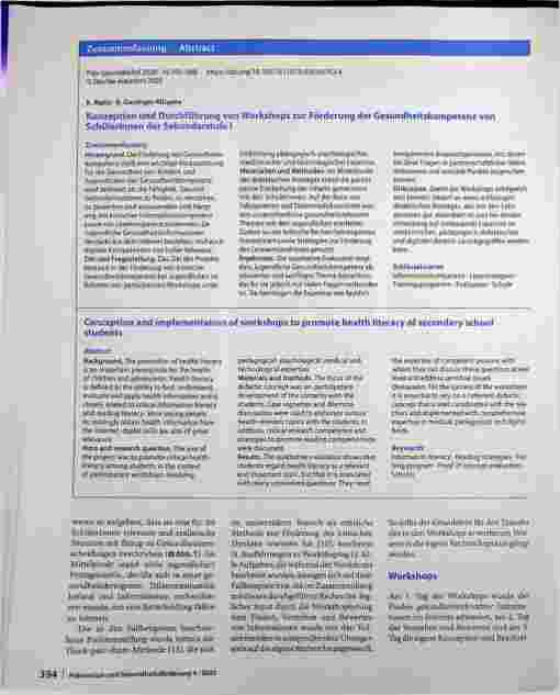 Vorschauseite 3: Konzeption und Durchführung von Workshops zur Förderung der Gesundheitskompetenz von Schülerinnen der Sekundarstufe I
