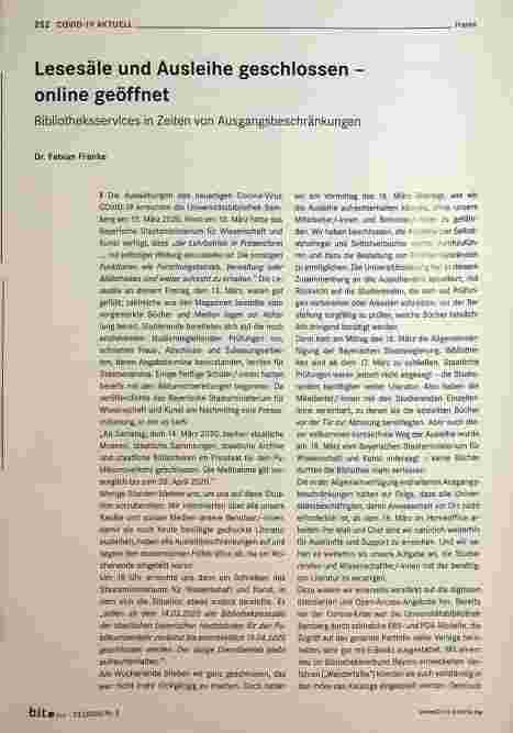 Vorschauseite 1: Lesesäle und Ausleihe geschlossen - online geöffnet Bibliotheksservices in Zeiten von Ausgangsbeschränkungen