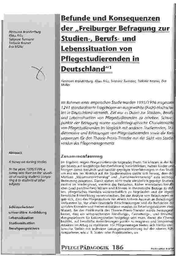 Vorschauseite 1: Befunde und Konsequenzen derFreiburger Befragung von Pflegestudierenden in Deutschland