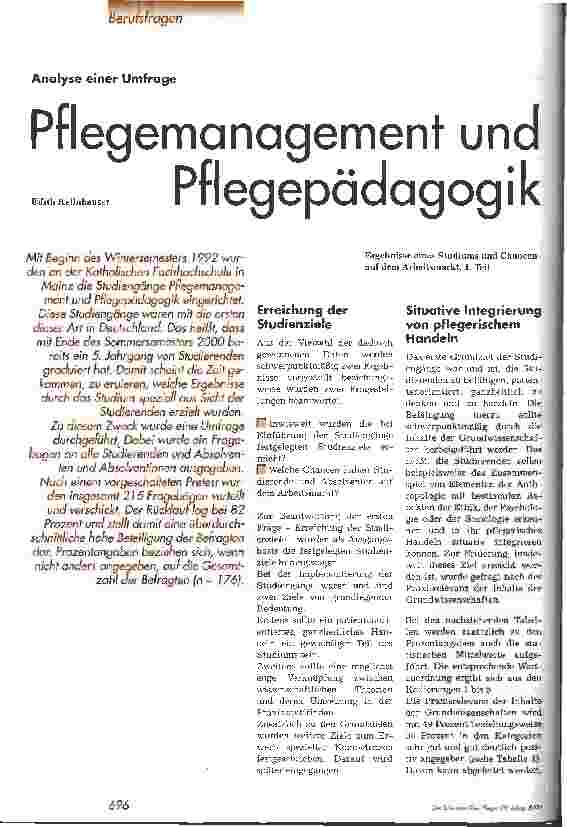 Vorschauseite 1: Pflegemanagement und Pflegepädagogik Analyse einer Umfrage