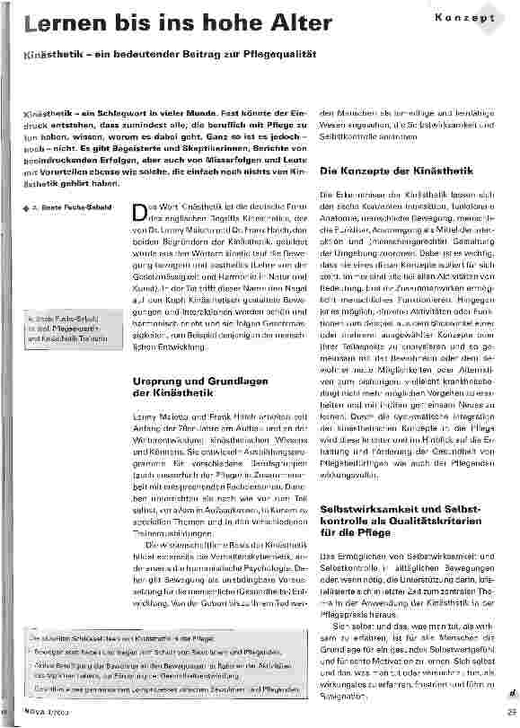 Vorschauseite 1: Lernen bis ins hohe Alter Kinästhetik - ein bedeutender Beitrag zur Pflegequalität