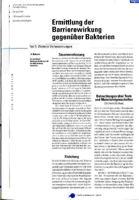 Vorschauseite 1: Ermittlung der Barrierewirkung gegenüber Bakterien Teil 2: Weitere Verbesserungen