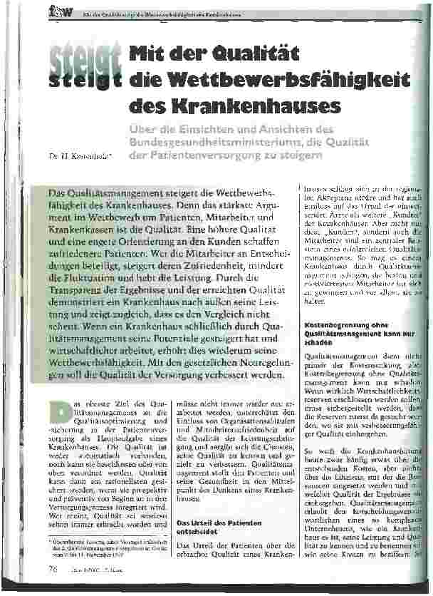 Vorschauseite 1: Mit der Qualität steigt die Wettbewerbsfähigkeit des Krankenhauses