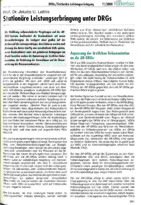 Vorschauseite 1: Stationäre Leistungserbringung unter DRGs