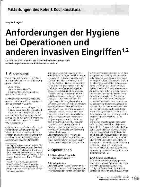 Vorschauseite 1: Anforderungen der Hygiene bei Operationen und anderen invasiven Eingriffen