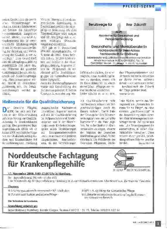 Vorschauseite 2: Bundesweit die gleiche Ausbildung Altenpflege ab August 2001: