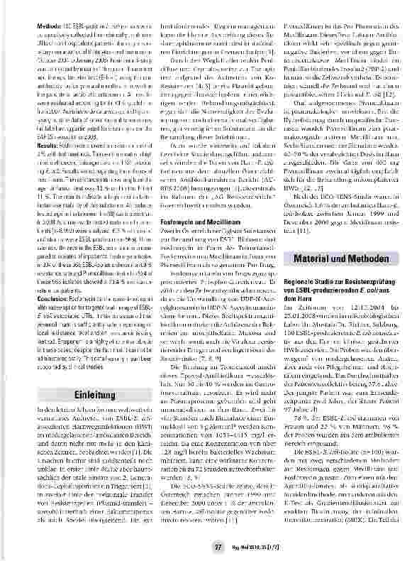 Vorschauseite 2: ESBL-produzierende £ coli als Erreger der ambulant erworbenen Harnwegsinfektion -aktuelle Resistenzsituation in■ ■Osterreich und Konsequenzen für die Therapie
