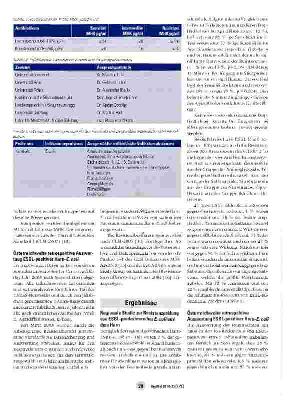 Vorschauseite 3: ESBL-produzierende £ coli als Erreger der ambulant erworbenen Harnwegsinfektion -aktuelle Resistenzsituation in■ ■Osterreich und Konsequenzen für die Therapie