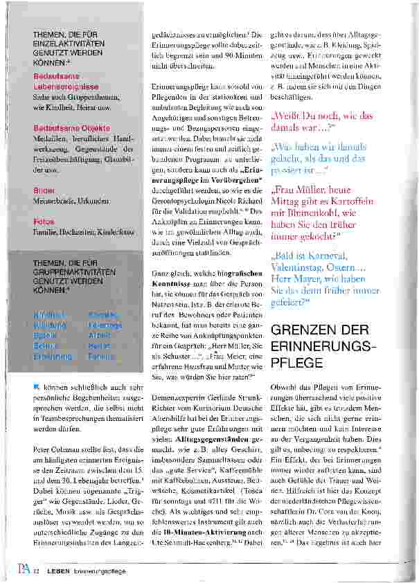 Vorschauseite 5: ERINNERUNGEN ALS GESUNDHEITSFÖRDERNDES ELEMENT IN DER PFLEGE UND BEGLEITUNG