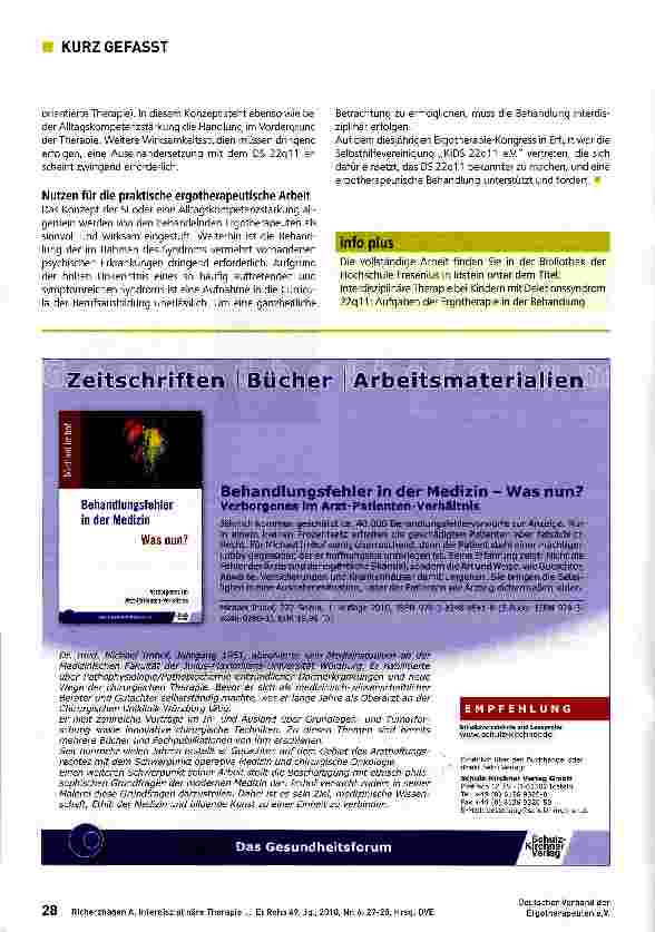 Vorschauseite 2: Interdisziplinäre Therapie bei Kindern mit Deletionssyndrom 22q11 -Aufgaben der Ergotherapie