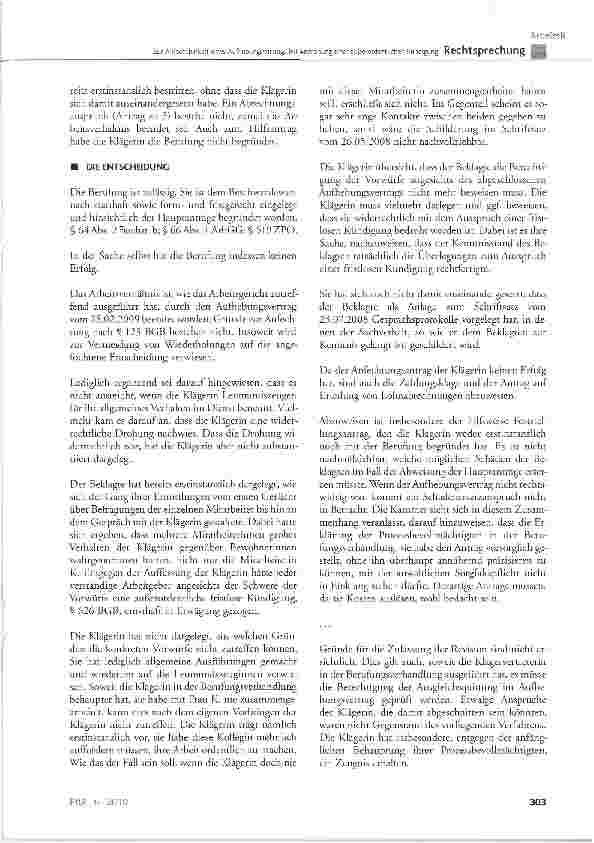 Vorschauseite 4: Zur Anfechtbarkeit eines Aufhebungsvertrags bei Androhung einer außerordentlichen Kündigung