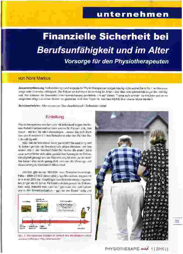 Vorschauseite 1: Finanzielle Sicherheit bei Berufsunfähigkeit und im Alter Vorsorge für den Physiotherapeuten