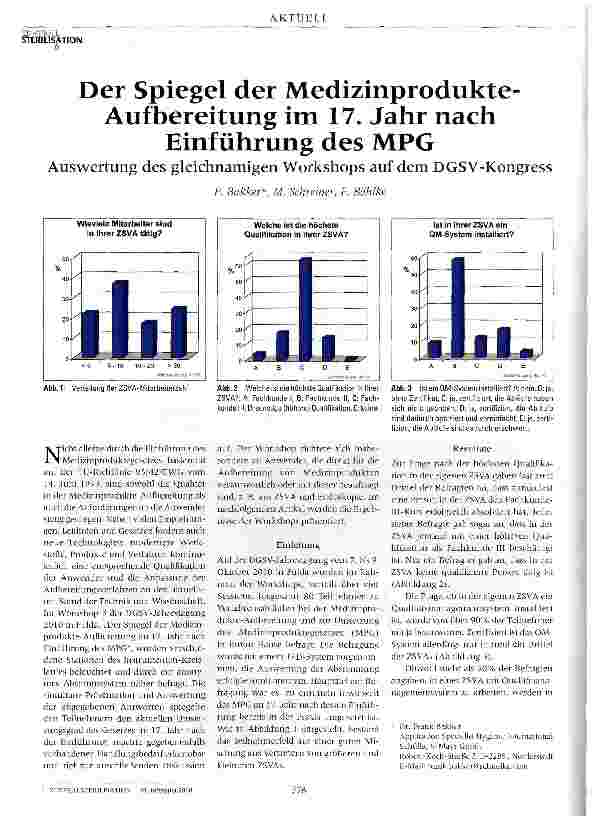 Vorschauseite 1: Der Spiegel der Medizinprodukte-Aufbereitung im 17, Jahr nach Einführung des MPGAuswertung des gleichnamigen Workshops auf dem DGSV-Kongress