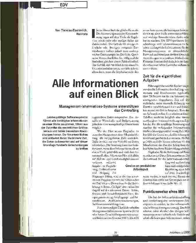 Vorschauseite 1: Alle Informationen auf einen Blick Management-Informations-Systeme unterstützen das Controlling