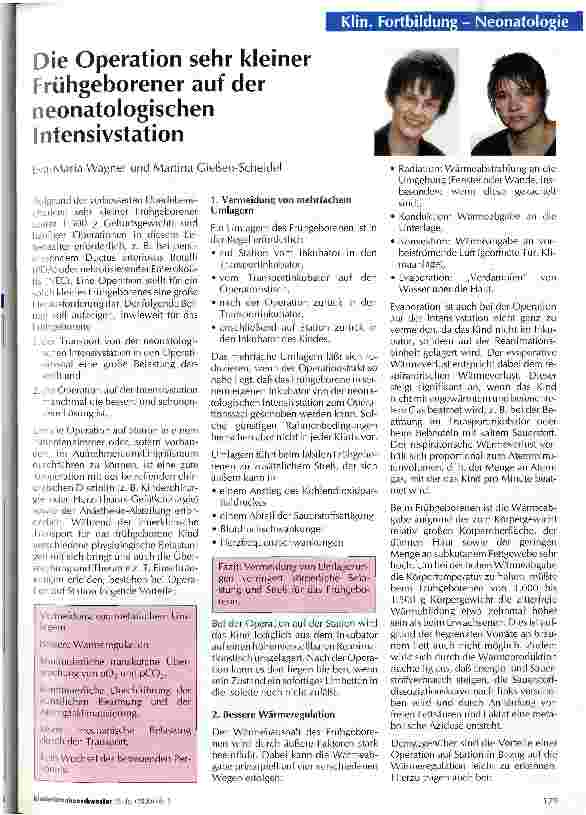 Vorschauseite 1: Die Operation sehr kleiner Frühgeborener auf der neonatologischen Intensivstation