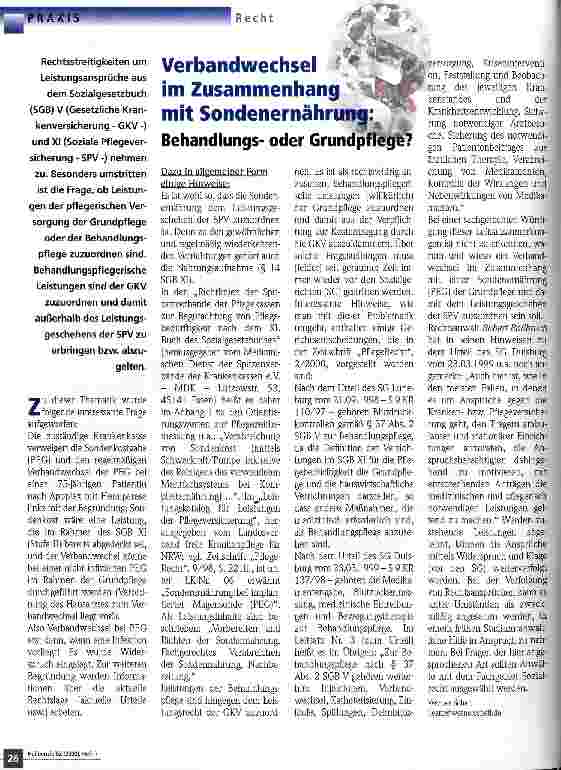 Vorschauseite 1: Verbandwechsel im Zusammenhang mit Sondenernährung Behandlungsoder Grundpflege?