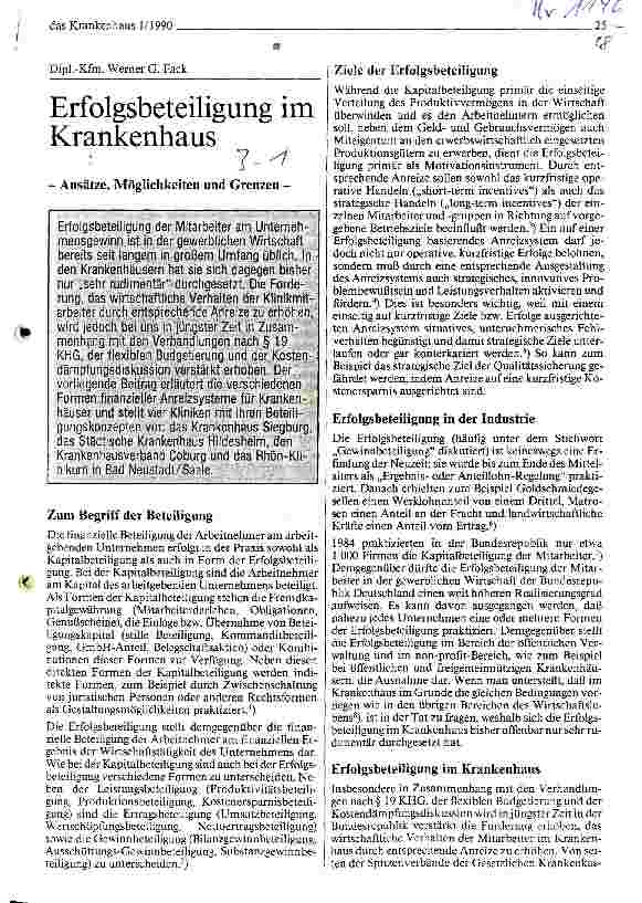 Vorschauseite 1: Erfolgsbeteiligung im Kankenhaus - Ansätze, Möglichkeiten und Grenzen -