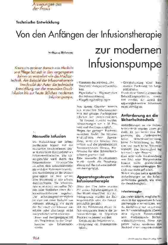 Vorschauseite 1: Von den Anfängen der Infusionstherapie zur modernen Infusionspumpe