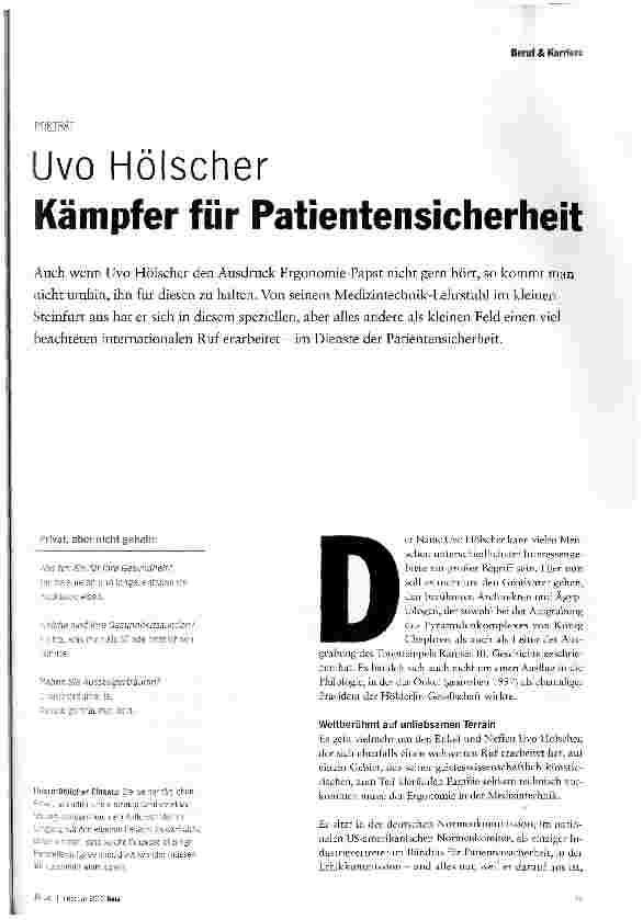 Vorschauseite 2: Uvo Hölscher Kämpfer für Patientensicherheit