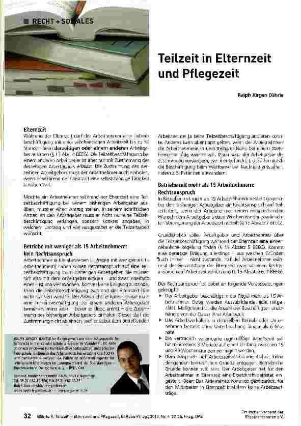 Vorschauseite 1: Teilzeit in Elternzeit und Pflegezeit