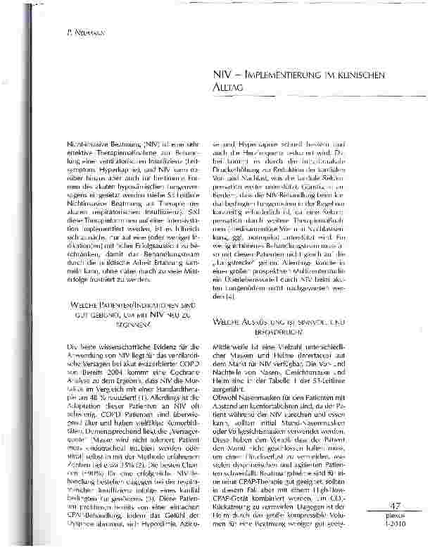 Vorschauseite 1: NIV - IMPLEMENTIERUNG IM KLINISCHEN ALLTAG