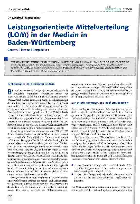 Vorschauseite 1: Leistungsorientierte AAittelverteilung (LOAA) in der Medizin in Baden-Württemberg
