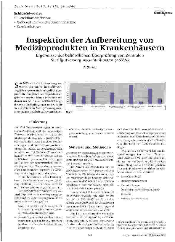 Vorschauseite 1: Inspektion der Aufbereitung von Medizinprodukten in Krankenhäusern