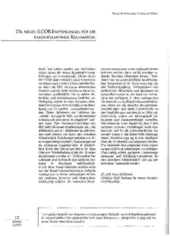 Vorschauseite 1: DIE NEUEN ILCOR-EMPFEHLUNGEN FÜR DIE KARDIOPULMONALE REANIMATION