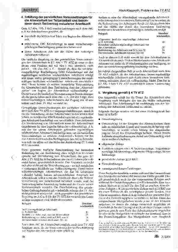 Vorschauseite 2: Ausgewählte Probleme bei der Anwendung des Tarifvertrags zur Regelung der Alterstellzeit (TV ATZ)