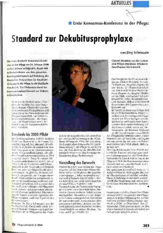 Vorschauseite 1: Standard zur Dekubitusprophylaxe Erste Konsensus-Konferenz in der Pflege