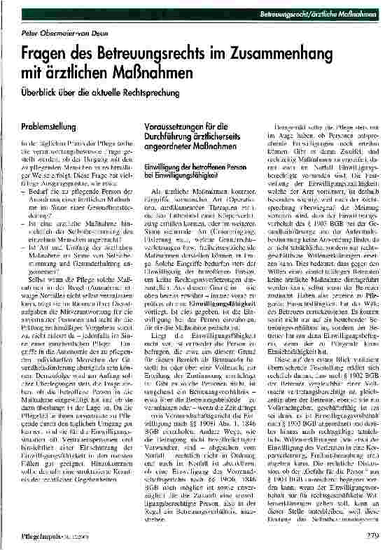 Vorschauseite 1: Fragen des Betreuungsrechts im Zusammenhang mit ärztlichen Maßnahmen Überblick über die aktuelle Rechtsprechung