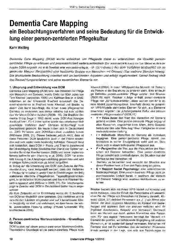Vorschauseite 1: Dementia Care Mapping ein Beobachtungsverfahren und seine Bedeutung für die Entwicklung einer person-zentrierten Pflegekultur