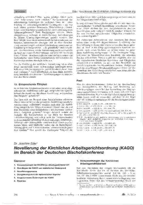 Vorschauseite 1: Novellierung der Kirchlichen Arbeitsgerichtsordnung (KAGO) im Bereich der Deutschen Bischofskonferenz