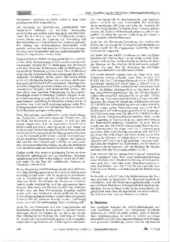 Vorschauseite 5: Novellierung der Kirchlichen Arbeitsgerichtsordnung (KAGO) im Bereich der Deutschen Bischofskonferenz