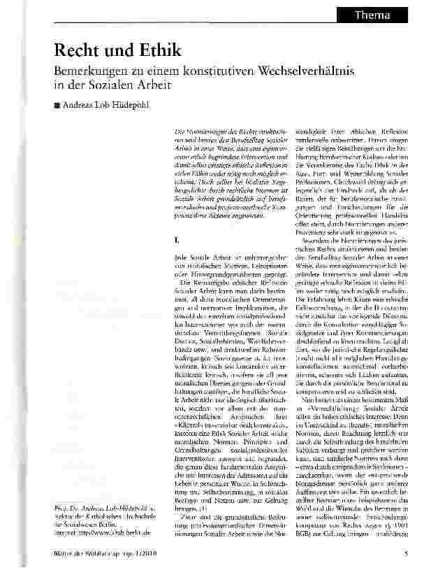 Vorschauseite 1: Recht und Ethikmerkungen zu einem konstitutiven Wechselverhältnis in der Sozialen Arbeit