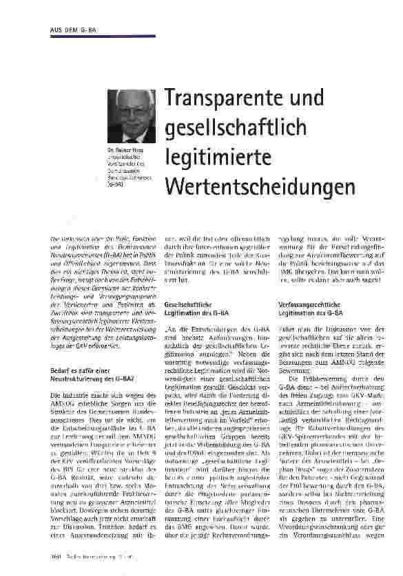 Vorschauseite 1: Transparente und gesellschaftlich legitimierte Wertentscheidungen